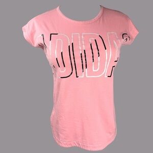 Adidas Metallic Logo T Shirt Girls Size L‎ 14 Pink Athletic Activewear
 Sporty